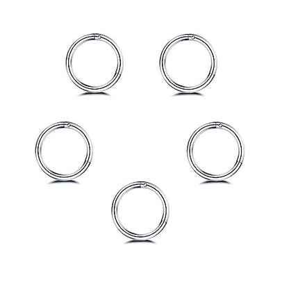 5Pcs Stainless Steel 16G 18G Sleeper Hoop Earrings for Women Men Septum Hinged Clicker Nose Lip Ring Helix Daith Cartilage Tragus Piercings Tiny Small Huggie Hoops Hypoallergenic Sensitive Ears Jewelry - style: 10mm in silver 18G