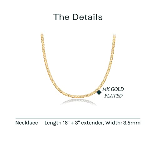 PAVOI 14K Gold Plated Adjustable Link Chain Necklace for Women | Box Rope Sphere Bead Serpentine Anchor Mariner Gold Chain Necklaces - color: Yellow Gold, style: Mariner Link