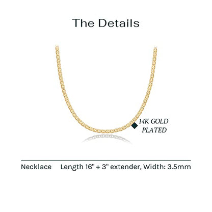 PAVOI 14K Gold Plated Adjustable Link Chain Necklace for Women | Box Rope Sphere Bead Serpentine Anchor Mariner Gold Chain Necklaces - color: Yellow Gold, style: Mariner Link