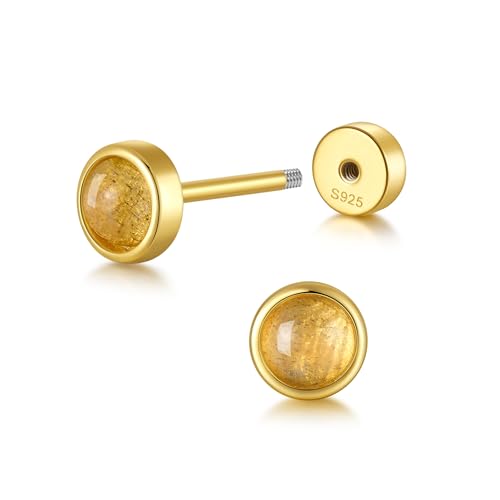 CHIC & ARTSY 18K Gold Plated Solid 925 Sterling Silver Flat Back Earrings for Women Multiple Piercings Screw Back Earrings Cartilage Hypoallergenic Jewelry - style: 925 Silver Flat Back #04