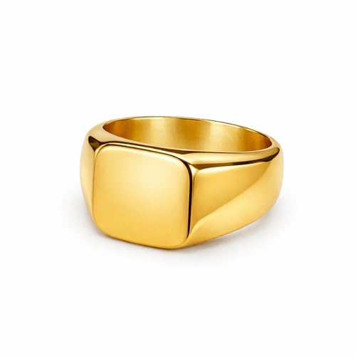 Gold Plated Signet Ring for Men & Women, Solid 925 Sterling Silver Square Face Band, Handmade Minimal Unisex Pinky Ring, Modern Gift