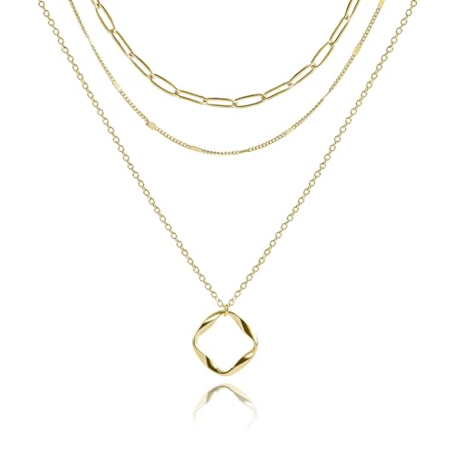 Layered Necklaces for Women | 14K Gold Plated Stackable Choker Necklace Set - Dainty Jewelry Gift - style: 3PCS-Gold twist circle layered necklaces