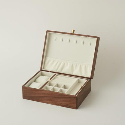 Black Walnut Wood Jewelry Box, No Lock | Velvet Lining, Personalized Ring and Necklace Box, For Women and Girls, Brass Handle - style: Vintage