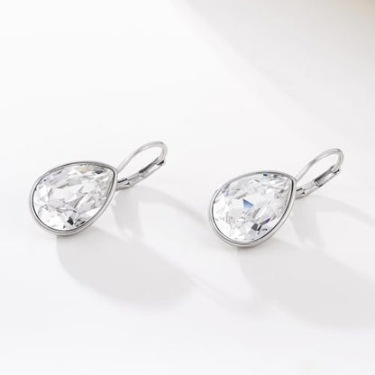 Xuping Jewelry Huggies Crystal Teardrop Earrings for Women Clear Crystals Leverback Silver Earring Fashion Party Jewelry Gifts - color: White