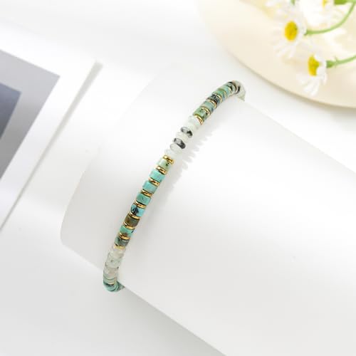 XIJIN Natural Stone Beaded Anklets for Women Handmade Beach Boho Turquoise Beads Ankle Bracelet Jewelry Gift for Her - color: L