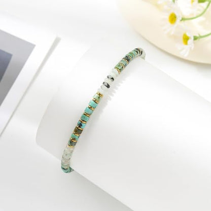 XIJIN Natural Stone Beaded Anklets for Women Handmade Beach Boho Turquoise Beads Ankle Bracelet Jewelry Gift for Her - color: L
