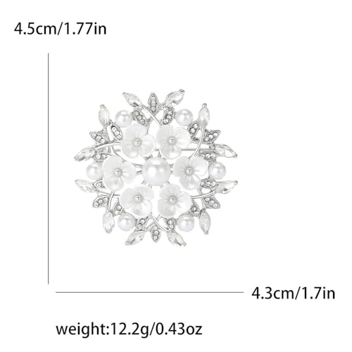 Shell Pearl Flower Flower Wreath Rhinestones Statement Brooches Lapel Pins for Women Girls Fashion Dainty Gold Tone Crystal Floral Brooch Pin for Dresses Suit Wedding Party Trendy Jewelry - color: Silver
