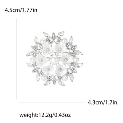 Shell Pearl Flower Flower Wreath Rhinestones Statement Brooches Lapel Pins for Women Girls Fashion Dainty Gold Tone Crystal Floral Brooch Pin for Dresses Suit Wedding Party Trendy Jewelry - color: Silver