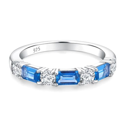 3.5mm Half Eternity Band Sterling Silver Rings for Women Sapphire/Ruby/Emerald and Cz Wedding Bands 7 Stone Stackable Birthstone Ring Anniversary Jewelry Size 6-10 - color: 12-Blue Topaz-Dec.