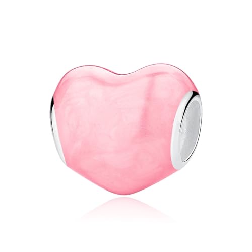 S925 Sterling Silver Enamel Colorful Heart Charm Fit Bracelets Necklaces | Black Pink Blue Green Red Enamel Heart Charms DIY Fashion Holiday Jewelry Gift Valentines Day & Anniversary for Women - color: Silver-0721