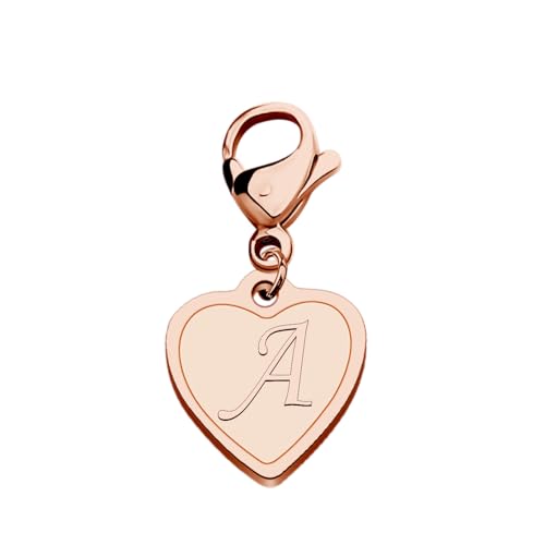 FAADBUK Initial Letter A-Z Alphabet Heart Charms for Jewelry Bracelet Keychain Necklace Initial Stainless steel Clasp Clip on Charm - color: intial A RG