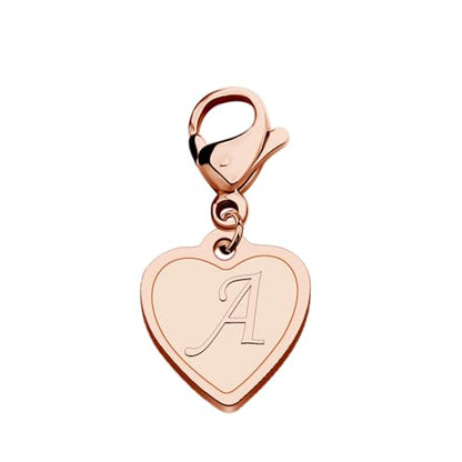 FAADBUK Initial Letter A-Z Alphabet Heart Charms for Jewelry Bracelet Keychain Necklace Initial Stainless steel Clasp Clip on Charm - color: intial A RG