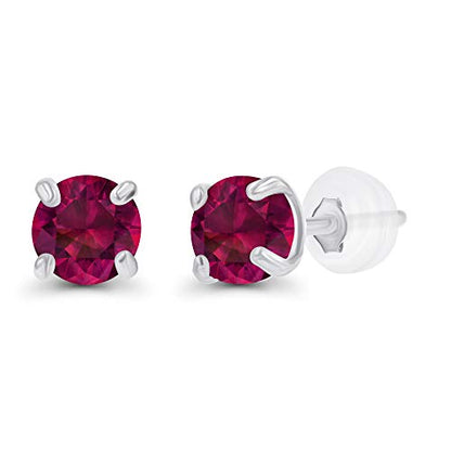 Solid 14K Gold 3mm Round Prong Set Hypoallergenic Genuine Petite Birthstone Stud Earrings - color: Created Ruby
