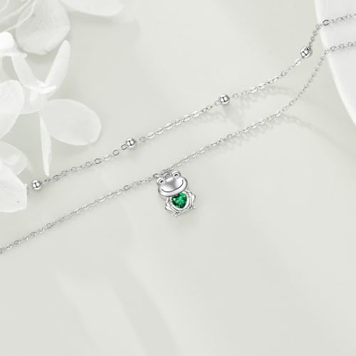 POPLYKE Frog/Pearl/Dragonfly/Ladybug/Highland Cow/Pearl/Moonstone Anklets Sterling Silver Double Layered Chain Beach Anklets for Women Foot Jewelry - style: Frog Anklets