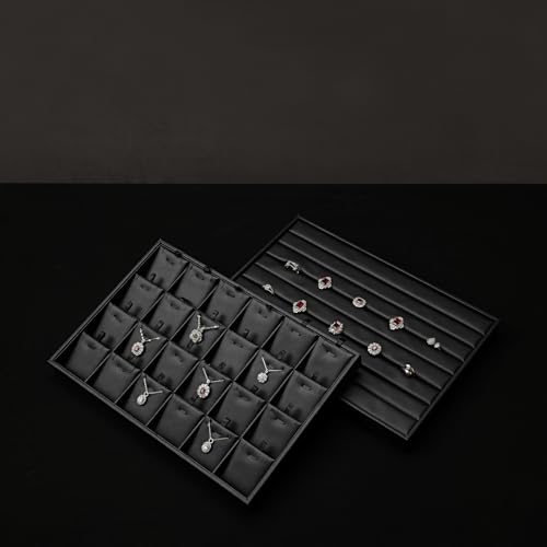 Oirlv Leather Ring Display Tray Black | Cushioned Holders Protect Rings, Perfect for Collection Display - style: P01707