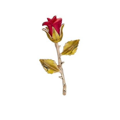 Rose Flower Brooch Pin for Women Fashion Dainty Gold Plated 3D Red Roses Floral Crystal Brooch Pin Birthday Dress Suit Accessories Jewelry - style: Yellow Leaf Rose