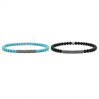 Beaded Bracelet with Natural Stone and Hematite Accents, Handmade Boho Wrist Jewelry for Women Men, Everyday Accessory - color: Blue