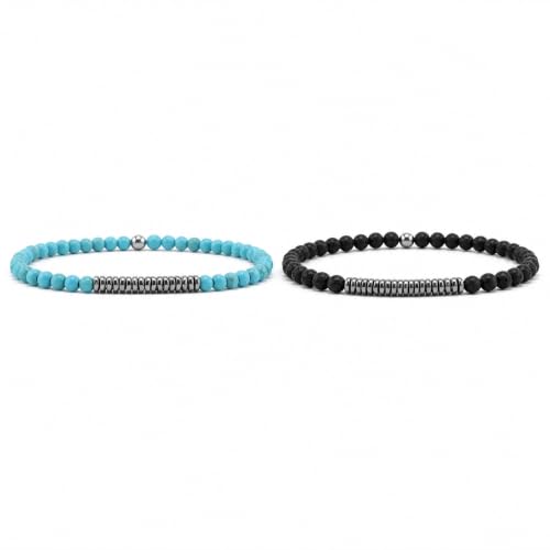 Beaded Bracelet with Natural Stone and Hematite Accents, Handmade Boho Wrist Jewelry for Women Men, Everyday Accessory - color: Black