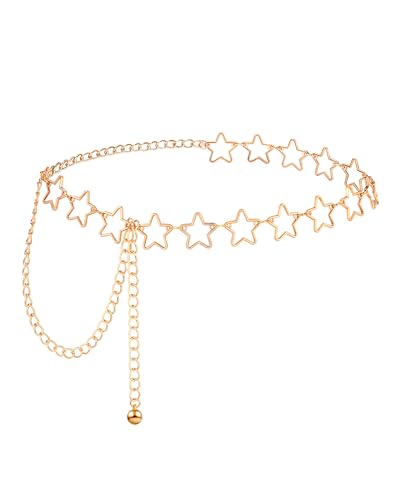 AWAYTR Gold Silver Waist Chain Belt for Women - Cowgirl Style for Dresses | Adjustable Metal Belt Design for Ladies, Ideal for Dresses, Jeans, Parties and Country Concerts - color: Gold-star