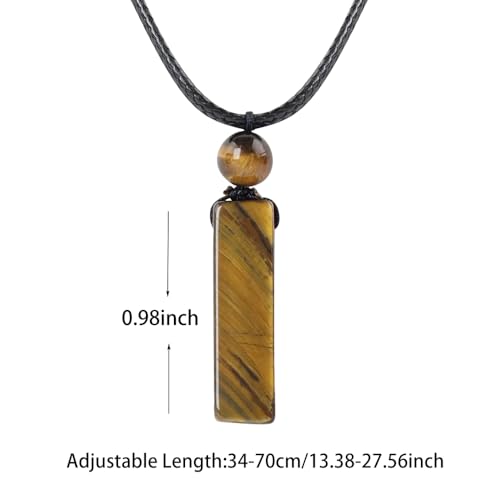 weryerker Natural Gemstone Pendant Necklace for Men, Healing Crystal Pendant, Cuboid Amulet Pendant with Adjustable Wax Rope - color: Tiger's Eye