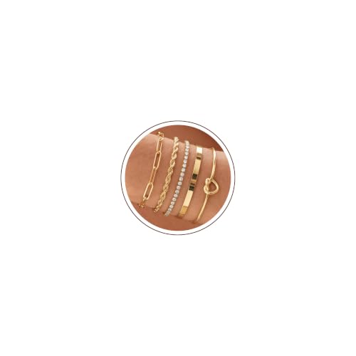 14K Gold Plated Stackable Bangle Bracelets Set for Women | Cuff Bracelet Stackable Bangles Bracelet for Women Trendy Fashion Accessories Tie Knot Cuban Rope Paperclip Beaded Bracelets - color: 5-layer B GD