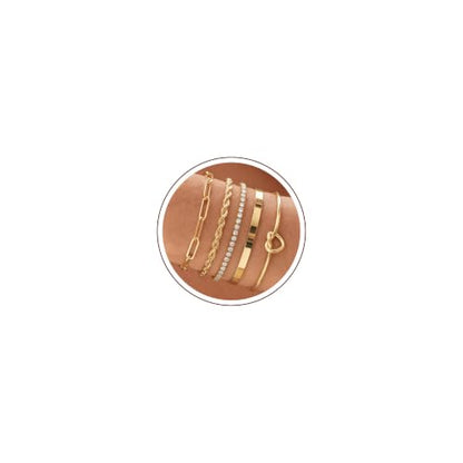 14K Gold Plated Stackable Bangle Bracelets Set for Women | Cuff Bracelet Stackable Bangles Bracelet for Women Trendy Fashion Accessories Tie Knot Cuban Rope Paperclip Beaded Bracelets - color: 5-layer B GD
