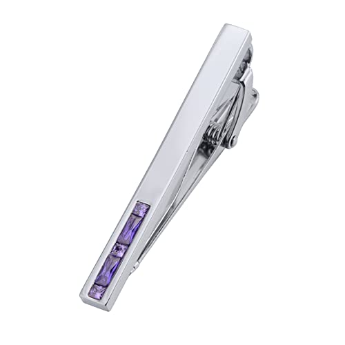 Men Crystal Tie Clip Tie Bar for Regular Necktie Silver In Gift Case | Purple/Blue/Red/Black/White Crystal Tie Pin for Men Business Anniversary Wedding Party Office Formal Daily Occasions Suit - style: Purple Crystal