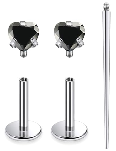 20G 18G 16G Astm F136 Titanium Internal Thread Flat Back Earrings Nose Studs Tragus Helix Conch Cartilage Lobe Earrings Medusa Labret Snake Bite Monroe Lip Ring Piercing Jewelry For Women Men - color: Black, size: 16G-7MM Bar-CZ 3MM