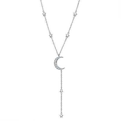 Ladytree 925 Sterling Silver Jewelry Crescent Moon and Star Pendant Necklace - style: Six Stars