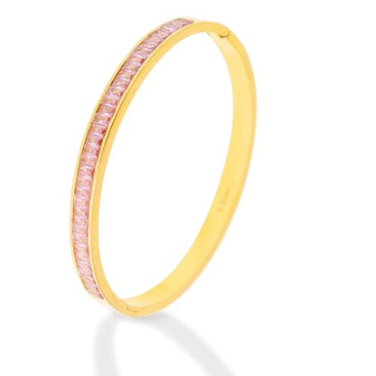 Gold Rhinestone Bangles Bracelets for Women, Chunky Crystal Stainless Steel Stackable Cuff Bracelet Prom Fashion Jewelry Gift - color: Pink
