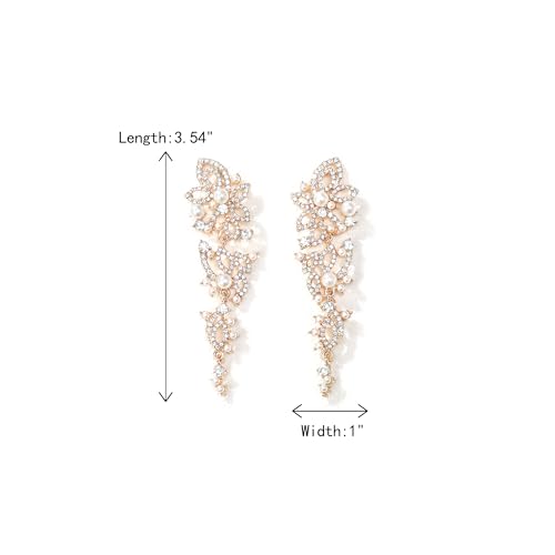 Crysdue Simulated Pearl Earrings for Women, Dainty Silver/Gold/Rose Gold Plated Cubic Zirconia Drop Dangle Earrings Wedding Jewelry for Bride Bridesmaid - style: F_Crystal+pearl, gold