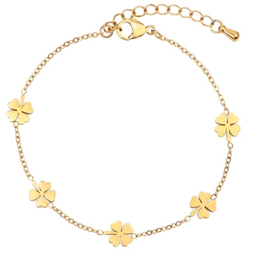 18K Gold Plated Stainless Steel Dainty Charms Colorful Crystal Birthstone Bracelet Minimalist Cute Jewelry for Women - color: 7x8mm Lucky Leaf