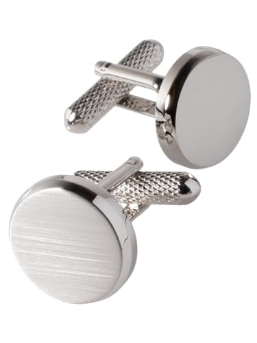 [TAVARAT] Cufflinks for Men cuff links mens classic round shape Black Silver Light Gold Tps-177 - style: silver (Tps-177)