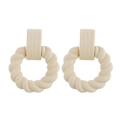 RUOFFETA Rectangle Earrings for Women, Acrylic Square Earrings Twisted Geometric Statement Jewelry - color: Cream Round