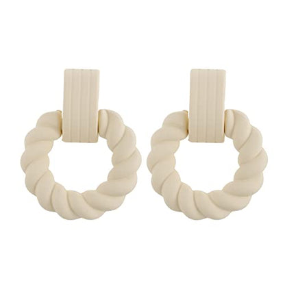 RUOFFETA Rectangle Earrings for Women, Acrylic Square Earrings Twisted Geometric Statement Jewelry - color: Cream Round