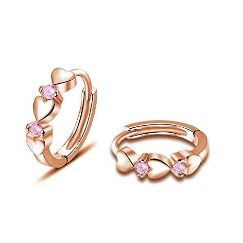 CiNily 14K White Gold Plated Small Hoop Earrings for Women Girls Heart Cubic Zirconia Hypoallergenic Earrings - color: Rose gold-pink