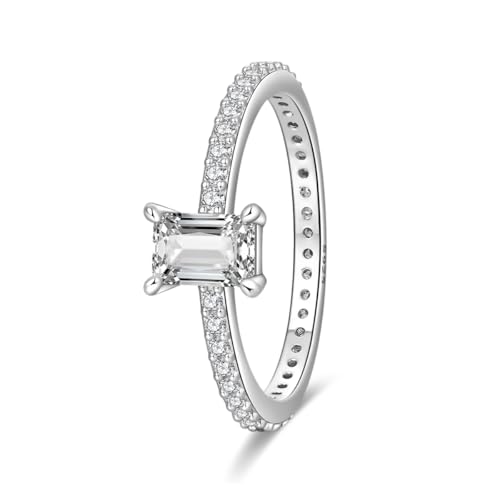 KUNSIR 925 Sterling Silver Rings Classic Cubic Zirconia Eternity Promise Statement Anniversary Wedding Bands Engagement Rings for Women Infinity Forever Love Ring Size 7-9 - style: Minimalist Diamond Ring