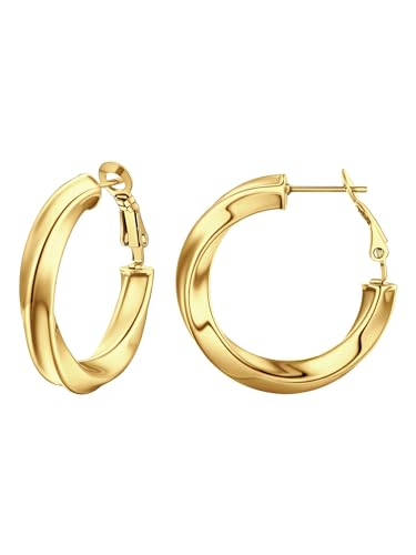 PROSTEEL Chunky Hoop Earrings for Women 14K Gold Plated/Black/Silver | 20/30/40/50/60/70/80mm Stainless Steel Thick Big Round Hoop with Waterproof and Non Tarnish Trendy Jewelry with Gift Box - color: 4. Gold, size: 30MM