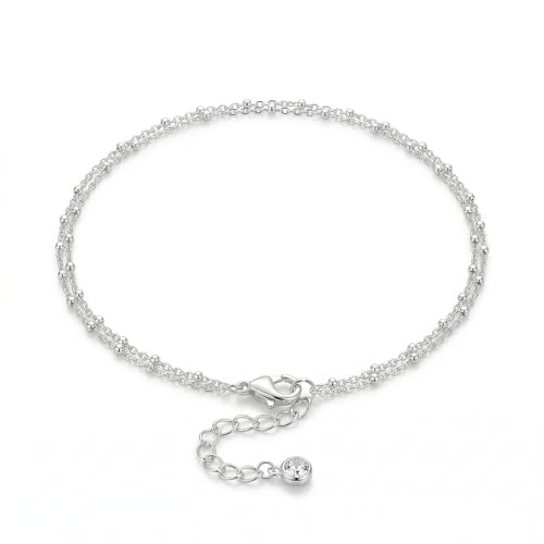 Dainty Anklets for Women, 14K Gold Plated & Sterling Silver Plated Ankle Bracelets, Adjustable, Waterproof & Hypoallergenic Summer Beach Foot Jewelry in Assorted Styles - style: silver chain