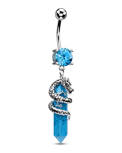 Halloween Belly Button Ring 14G Dragon Dangle Belly Ring Burn Silver Navel Piercing Jewelry Purple Belly Button Piercing - color: Blue