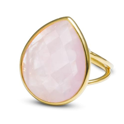Crystal Ring for Women, Natural Rose Quartz Green Fluorite Ring for Her, Teardrop Shape Gemstone Ring, Handmade rose quartz Jewelry Adjustable Ring. - color: Rose Quartz