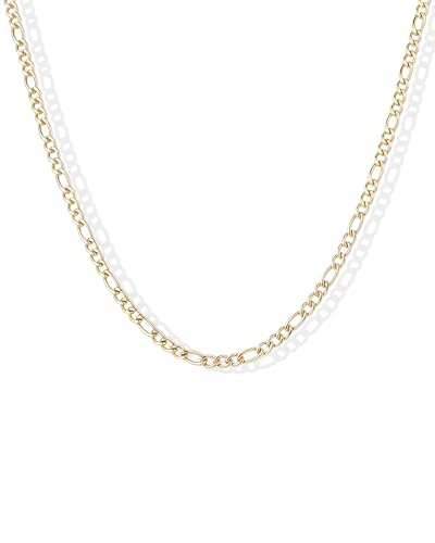 PAVOI Waterproof Chain Necklace for Women, 14K Gold Plated Layering Chains | Flat Curb, Herringbone, Snake, Rope, Figaro, Cuban Link & Paperclip Chain Necklaces, Stainless Steel Fashion Jewelry - color: Yellow Gold