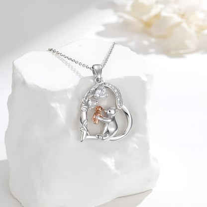 Heart Animal Necklace 925 Sterling Silver Cute Animal Pendant Jewelry Birthday Gifts for Women Girlfriend Mom Animal Lovers - style: 2 Bear