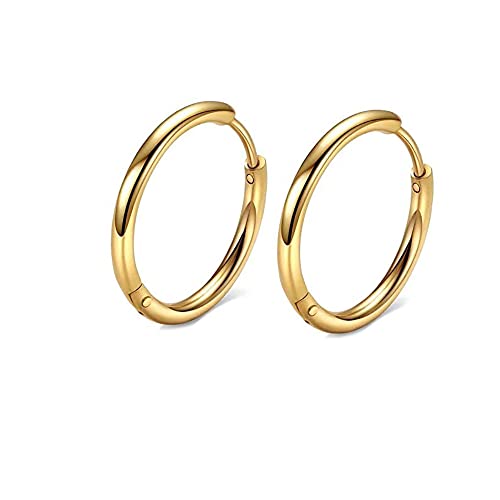 316L Surgical Stainless Steel Huggie Hoop Earrings 6mm 8mm 10mm 11mm 12mm 14mm Hypoallergenic Earrings Hoop Cartilage Helix Lobes Hinged Sleeper Earrings For Men Women - style: A08:6mm Gold(THK 1.5mm)