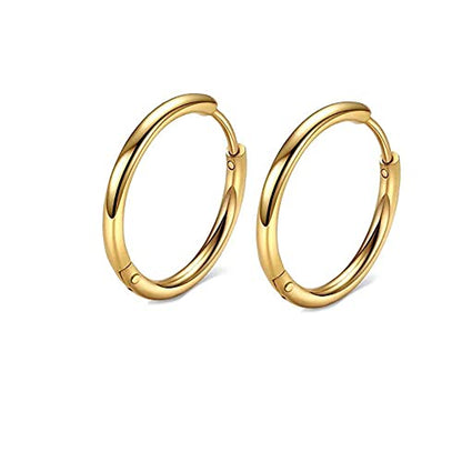 316L Surgical Stainless Steel Huggie Hoop Earrings 6mm 8mm 10mm 11mm 12mm 14mm Hypoallergenic Earrings Hoop Cartilage Helix Lobes Hinged Sleeper Earrings For Men Women - style: A08:6mm Gold(THK 1.5mm)