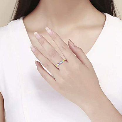 Qings 925 Sterling Silver Multi Color Heart Enamel Band Ring for Women | Smooth enamel craftsmanship on genuine sterling silver creates a bright fashion statement for women casual everyday wear