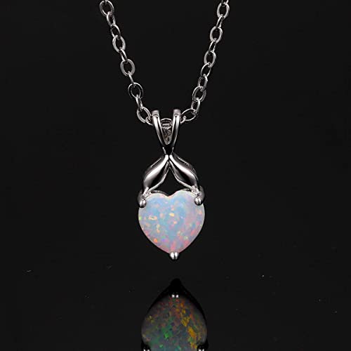 VOLUKA Created Opal/Amethyst/Mystic Topaz Pendant Necklace for Women,18K White/Rose Gold Plated Chain Wedding Engagement Jewelry Gift - color: D-Heart necklace-white gold plated