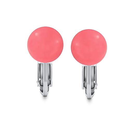 Classic Genuine Birthstone Ball Clip On Earrings .925 Sterling Silver 8MM - color: Pink