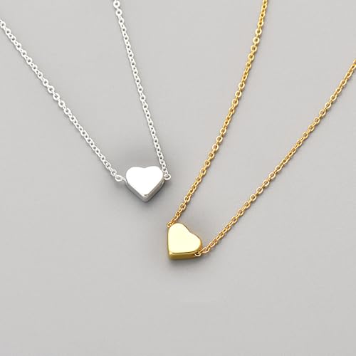 Zeffy Dainty Gold Heart Necklace for Women Trendy 14K Gold/Silver Plate Cute Heart Pendant Choker Necklaces Gold Love Heart Chain Necklace for Women Dainty Gold Jewelry Gifts for Women - style: Tiny Heart Necklace-Silver