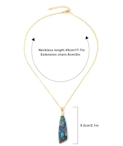 Nature Stone Necklaces for Women Boho Pendant Necklace 18K Gold Chain Necklaces - color: Blue Gold